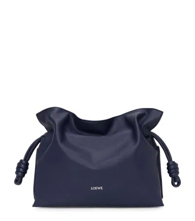 Loewe Flamenco Clutch Bag In Napa Leather With Golden Foil Anagram In Blue