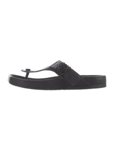 Pre-owned Loewe Leather Flip Flops In Black