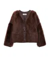Loewe Leather Fur-covered Cardigan In Brown