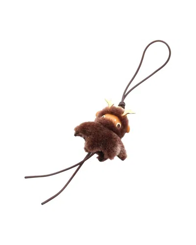Loewe Leather Fur Metal Keychain Charm (authentic Pre-loved) In Brown