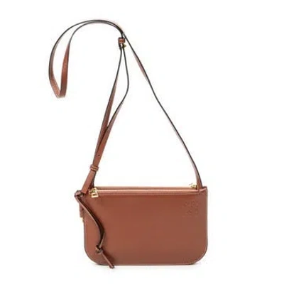 Pre-owned Loewe Leather Gate Double Zip Pouch Crossbody In Brown