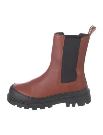 Pre-owned Loewe Leather Grosgrain Trim Chelsea Boots In Brown