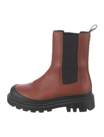Pre-owned Loewe Leather Grosgrain Trim Chelsea Boots In Brown