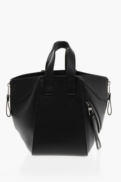 Loewe Leather Hammock Crossbody Bag With Logo In Black