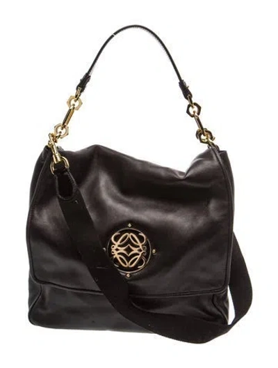 Pre-owned Loewe Leather Hobo In Black
