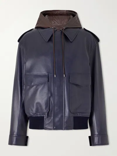 Loewe Leather Hooded Jacket In Blue