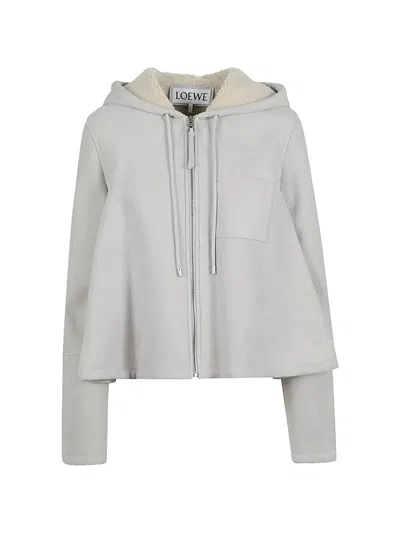 Loewe Suede Hooded Jacket Long Sleeves In Gray
