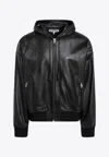 Loewe Leather Hooded Jacket With Logo-patch In Black