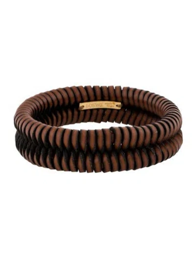 Pre-owned Loewe Leather Interlocking Woven Bangle Bracelet, 7.75" In Brown