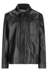 Loewe Anagram Leather Zip-up Overshirt In Black