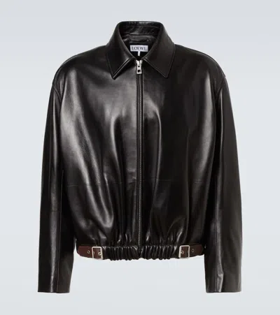 Loewe Belted Leather Jacket In Black