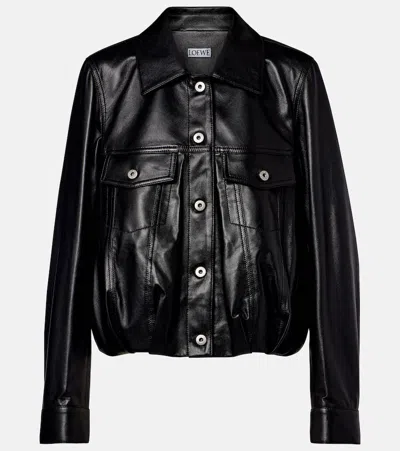 Loewe Gathered Leather Jacket In Black