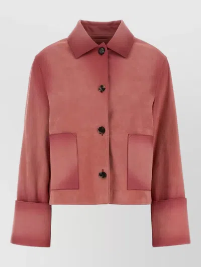 Loewe Leather Jacket Collared Neck Large Pockets In Pink