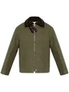 Loewe Shearling And Leather-trimmed Garment-dyed Cotton-twill Jacket In Green