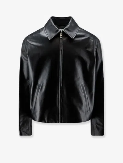 Loewe Leather Jacket With Back Logo Patch In Black