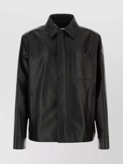 Loewe Leather Jacket With Collared Neck And Front Pocket In Black