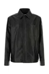 Loewe Anagram Leather Zip-up Overshirt In Black