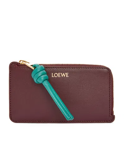 Loewe Leather Knot Coin And Card Holder In Burgundy