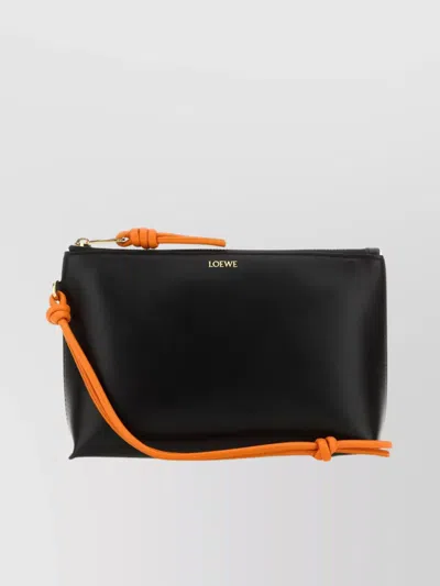Loewe Leather Knot T Pouch With Wrist Handle In Blackbrightorange