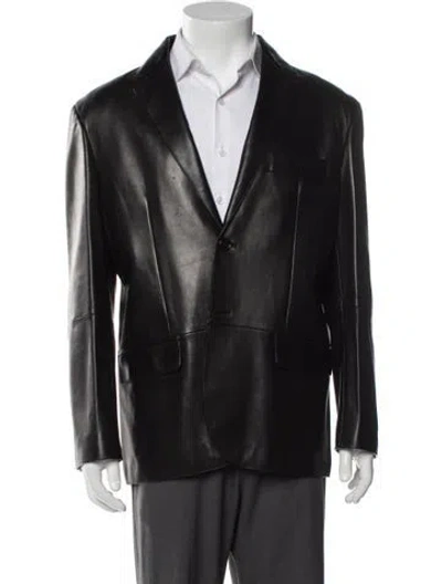 Pre-owned Loewe Leather Lamb Leather Peacoat W/ Tags In Black