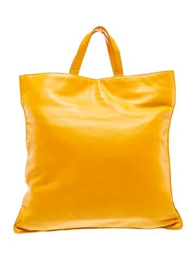 Pre-owned Loewe Leather Lambskin Anagram Foldover Tote Vintage In Yellow