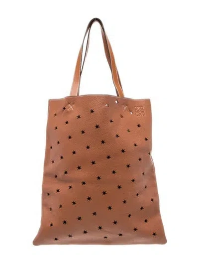 Pre-owned Loewe Leather Laser Cut Star Tote In Brown