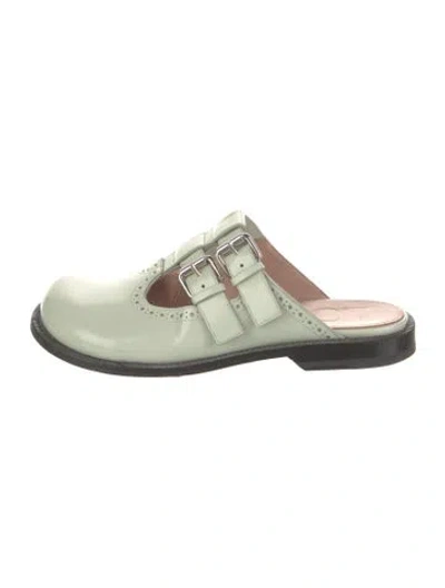 Pre-owned Loewe Leather Lasercut Accents Mules In Green