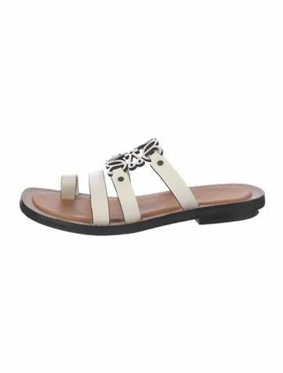 Pre-owned Loewe Leather Lasercut Accents Slides In Neutral