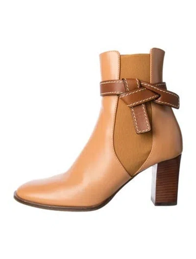 Pre-owned Loewe Leather Leather Trim Embellishment Boots In Brown