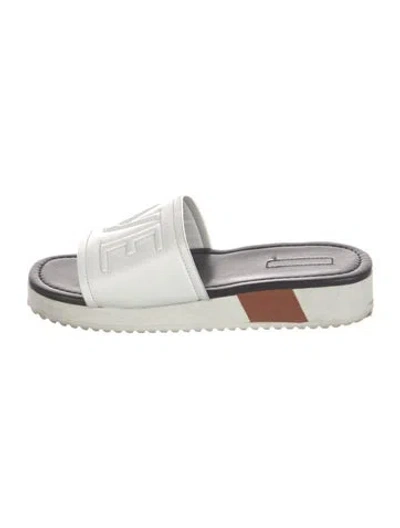 Pre-owned Loewe Leather Leather Trim Embellishment Slides In White