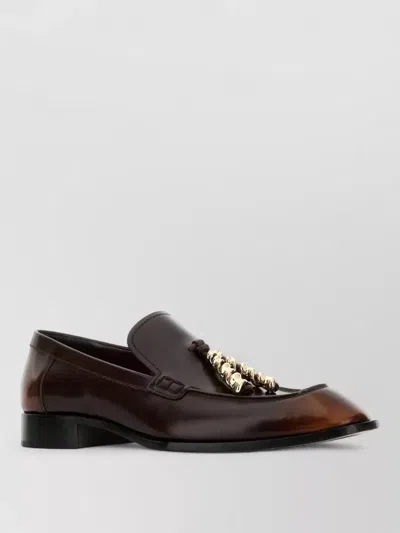 Loewe Leather Loafers Gold Tone Chain Detail In Brown