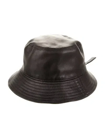 Pre-owned Loewe Leather Logo Bucket Hat In Black