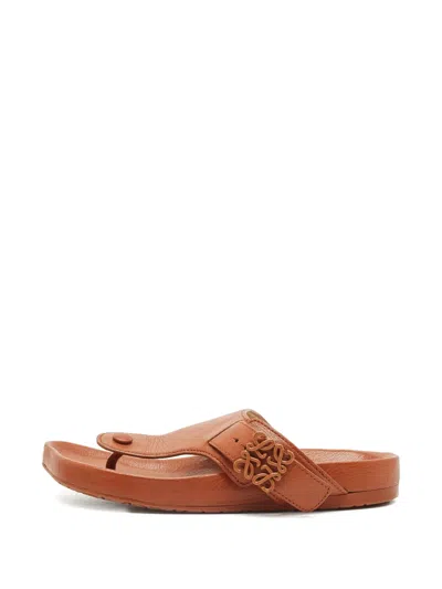 Pre-owned Loewe Leather Logo Sandals In Brown