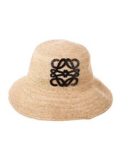 Pre-owned Loewe Leather Logo Straw Hat In Neutrals