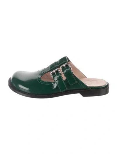 Pre-owned Loewe Leather Mary Jane Flats In Green