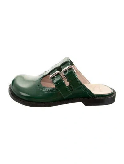 Pre-owned Loewe Leather Mary Jane Flats In Green