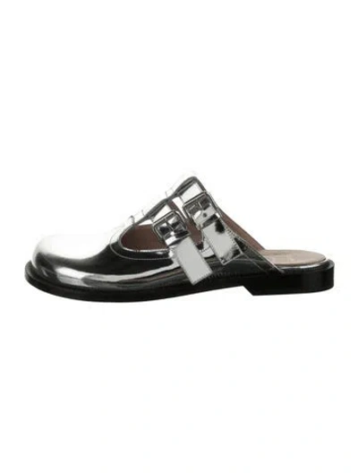 Pre-owned Loewe Leather Mary Jane Flats In Silver