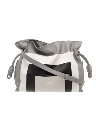 Pre-owned Loewe Leather Medium Flamenco Clutch Medium 2025 In Gray