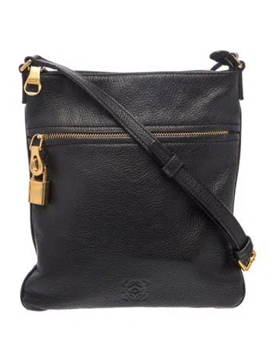 Pre-owned Loewe Leather Messenger Bag In Black