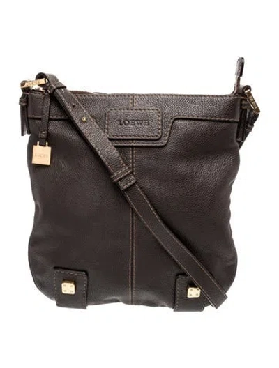 Pre-owned Loewe Leather Messenger Bag In Gray