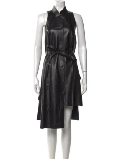 Pre-owned Loewe Leather Midi Length Dress In Black