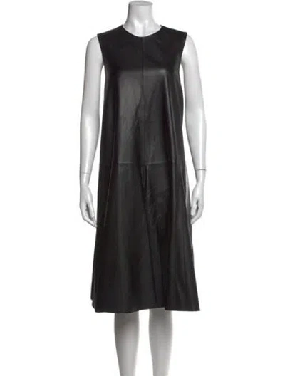 Pre-owned Loewe Leather Midi Length Dress In Black