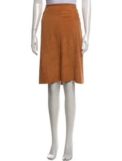 Pre-owned Loewe Leather Midi Length Skirt In Brown