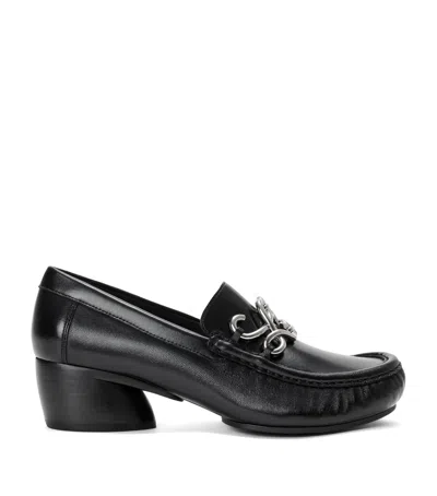 Loewe Leather Oval Double L Heeled Loafers 45 In Black
