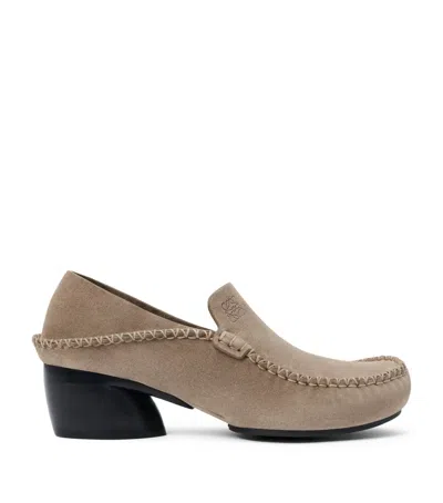 Loewe Leather Oval Heeled Loafers 45 In Animal Print