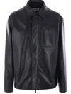 Loewe Anagram Leather Zip-up Overshirt In Black