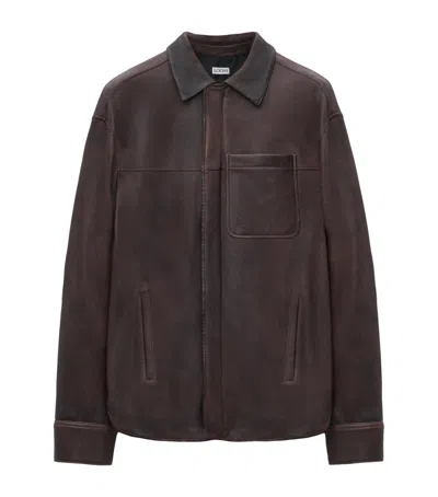 Loewe Leather Overshirt In Brown
