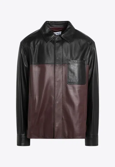 LOEWE LEATHER OVERSHIRT WITH CONTRASTING-PANELS