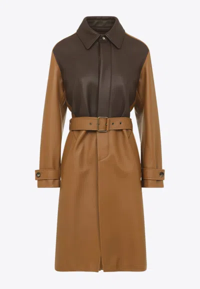 Loewe Leather Paneled Coat With Belt In Brown