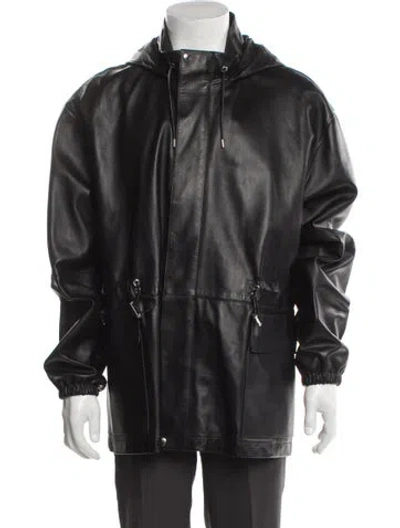 Pre-owned Loewe Leather Parka In Black